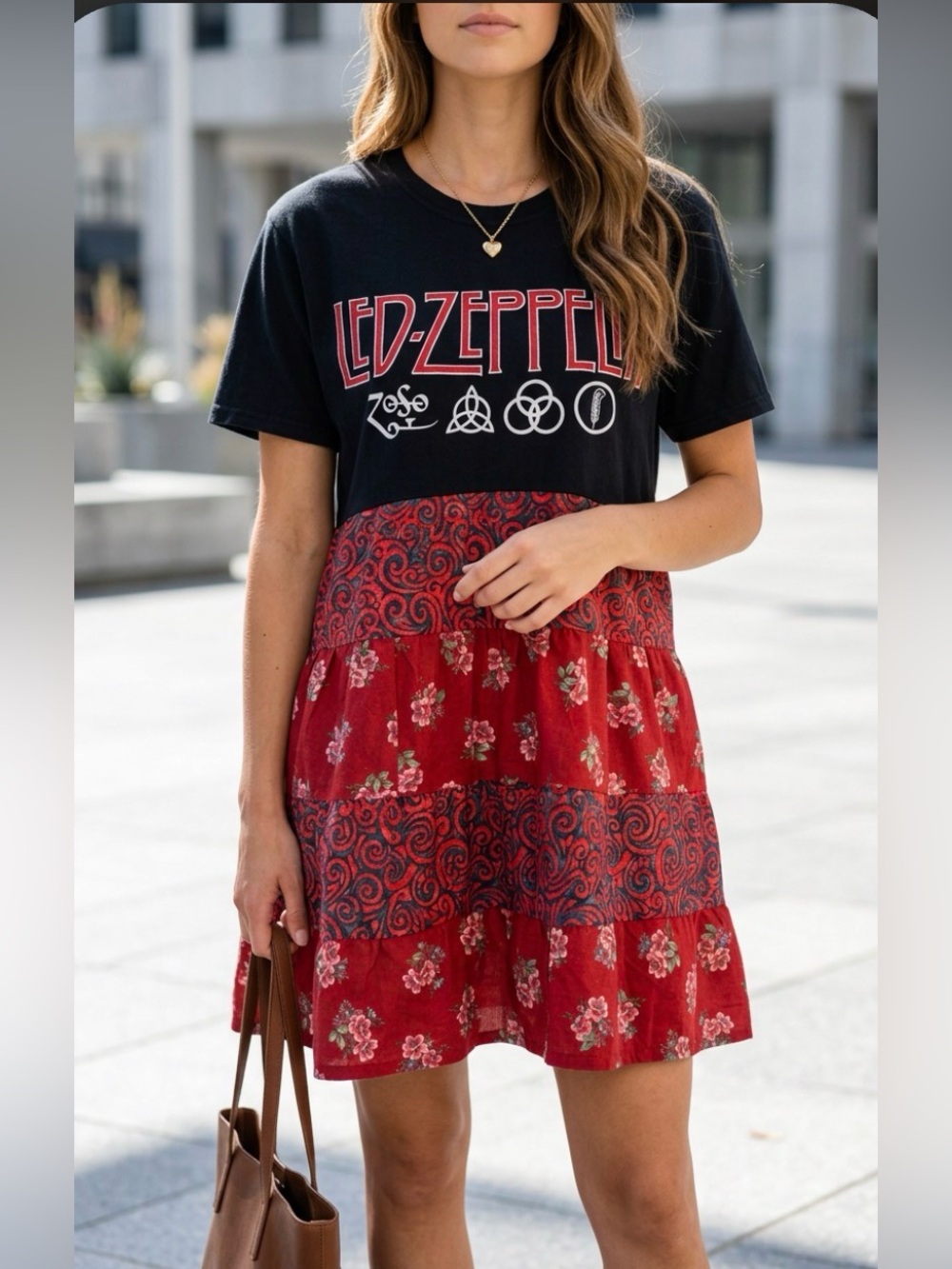 Led Zeppelin Black & Red Patchwork Mini Dress